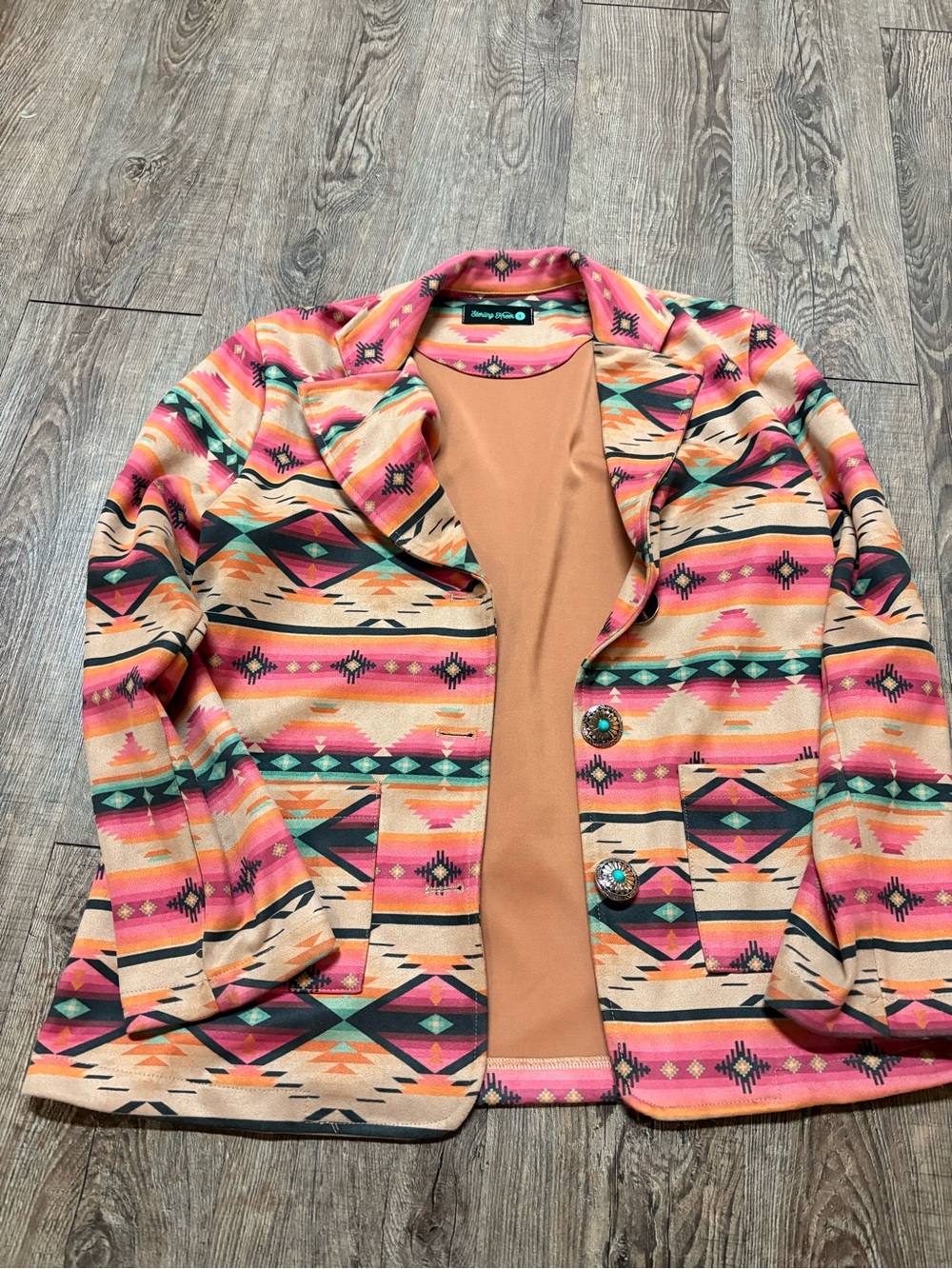 Southwestern-Print Pink & Tan Blazer Jacket